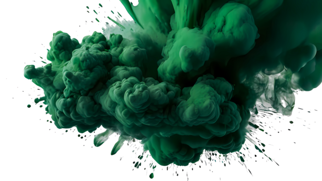 Green paint splash explosion smoke cloud isolated on transparent background - Powered by Adobe