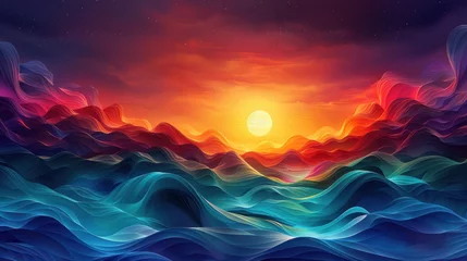 Zelfklevend Fotobehang Sunset Over a Body of Water Painting © easybanana