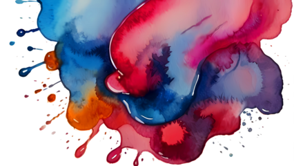 Abstract watercolor stain shapes on transparent background. Color splashing hand drawn  painting