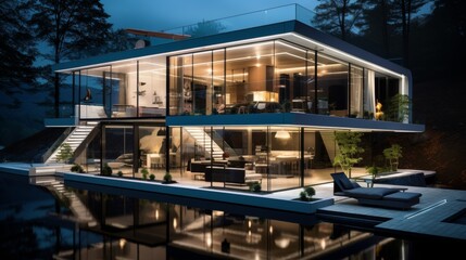 futuristic modern glass house 