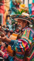 A vibrant Mexican band in the city center captivates with lively music, festive attire, and...