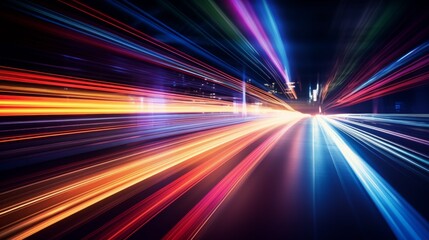 High speed light trails in motion, glow lines,