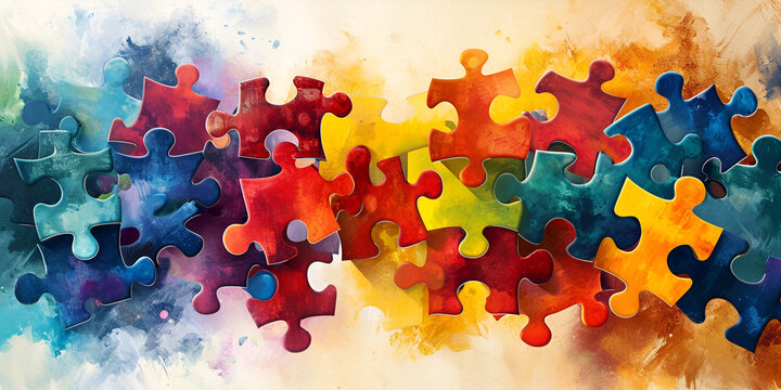 Puzzle Paradise: Scattered Multicolored Pieces Await Your Assembl 