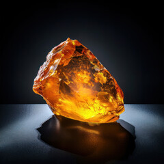 uncut Amber gem mineral orange on black background - obrazy, fototapety, plakaty