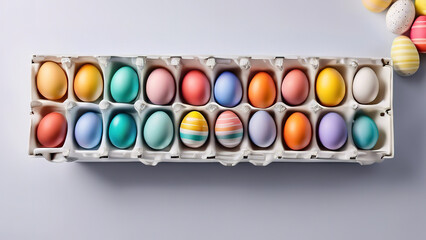 Bright Colorful Easter eggs in porcelain storage organizer box on white background