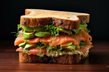 Sandwiches salmon. Bread gourmet menu. Generate Ai