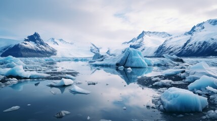 Majestic frozen glacier with blue icy