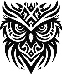 Naklejka premium modern tribal tattoo owl, abstract line art, minimalist contour. Vector 