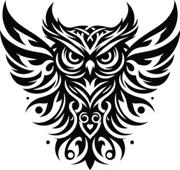 modern tribal tattoo owl, abstract line art, minimalist contour. Vector
