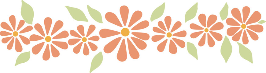 Abstract orange flower and leaves border illustration for decoration on Spring and summer seasonal.