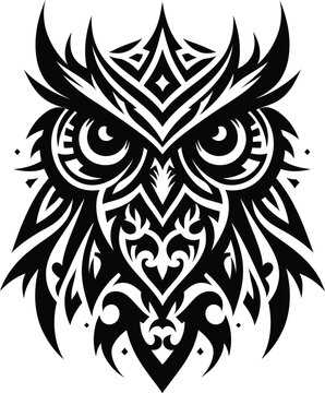 modern tribal tattoo owl, abstract line art, minimalist contour. Vector
