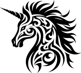 Obraz premium modern tribal tattoo unicorn, pegasus, abstract line art, minimalist contour. Vector