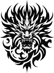 modern tribal tattoo dragon, abstract line art, minimalist contour. Vector