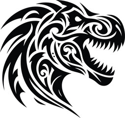 Obraz premium modern tribal tattoo tyranosaurs, dinos, abstract line art, minimalist contour. Vector