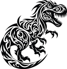 modern tribal tattoo tyranosaurs, dinos, abstract line art, minimalist contour. Vector