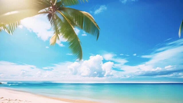 Tropical summer beach sand and beautiful sky with coconut palm tree