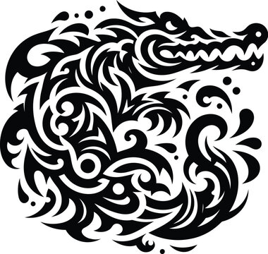modern tribal tattoo crocodile, abstract line art, minimalist contour. Vector