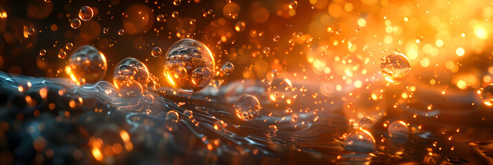 Fototapeta na wymiar Blurry Shimmering Liquid with Bubbles Background, A close up of water drops on a colorful background 