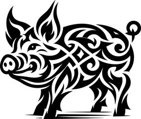 modern tribal tattoo pig, abstract line art, minimalist contour. Vector