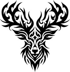 Naklejka premium modern tribal tattoo reindeer, deer, abstract line art, minimalist contour. Vector