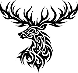 modern tribal tattoo reindeer, deer, abstract line art, minimalist contour. Vector