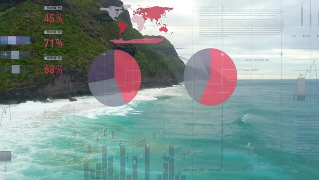 Animation of financial data processing over sea