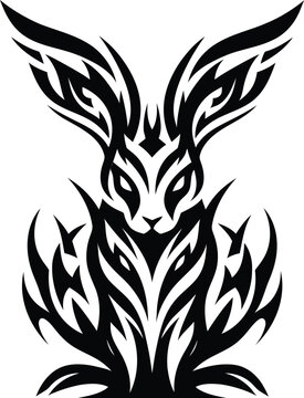 modern tribal tattoo rabbit, abstract line art, minimalist contour. Vector