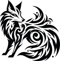 modern tribal tattoo fox, abstract line art, minimalist contour. Vector