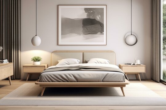 Scandinavian bedroom furniture. Home furniture. Generate AI