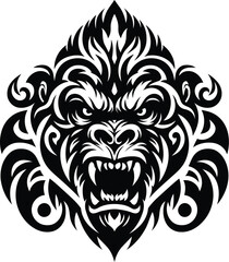 modern tribal tattoo gorilla, monkey, abstract line art, minimalist contour. Vector