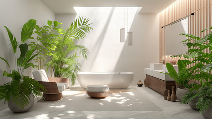 A serene wellness room, bathed in soft, natural light, exuding tranquility and harmony Elements like calming colors, comfortable furniture, and plants contribute to a rejuvenating , AI Generative