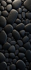 3d render of a lot of black pebble stones background