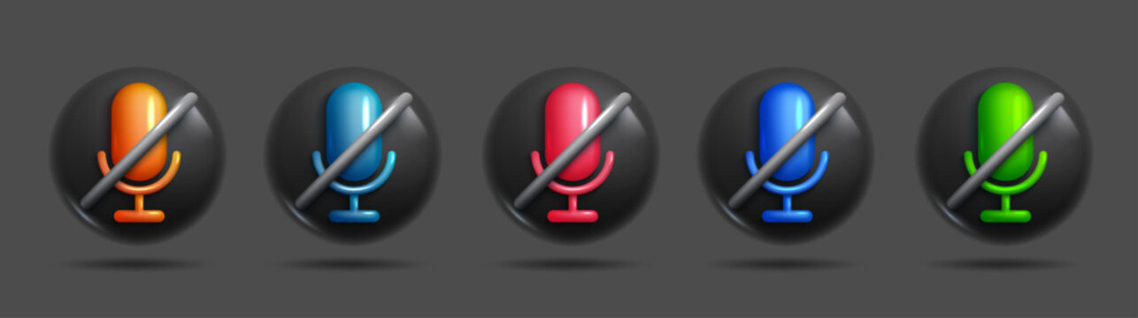3d off microphone realistic icons dark theme. Colorful elements for creative designs and concepts. 3d Sets of Vector Elements.