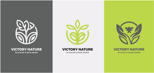 green leaf circle vector logo, Vector set of abstract green logo design templates, Eco graphic creative template. nature health green logo vector