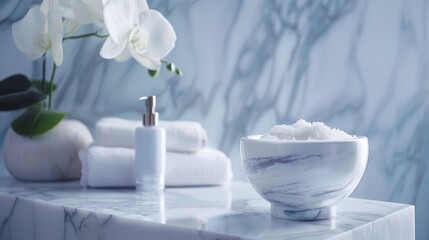 Spa facial products display, elegant and clean setting.