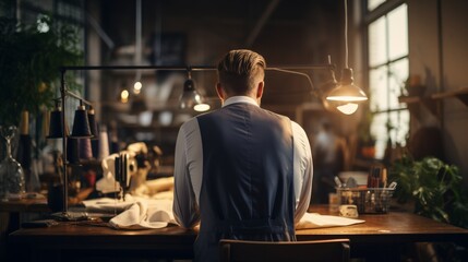 A tailor is sewing a dress