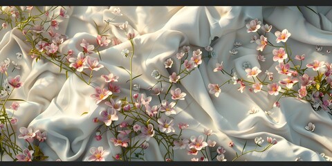 Background for design made of fabric and spring flowers