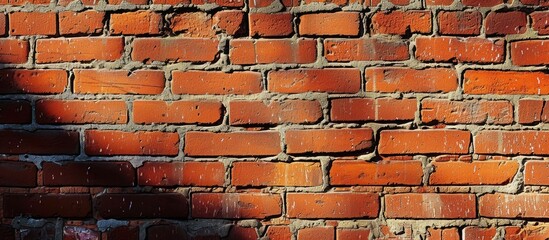 A red brick wall illuminated by the sun casts a shadow of a person.