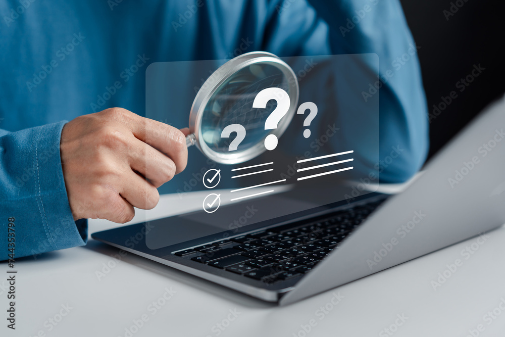 Poster Online survey and digital form checklist by laptop computer, Document Management Checking System, online documentation database and process manage files.