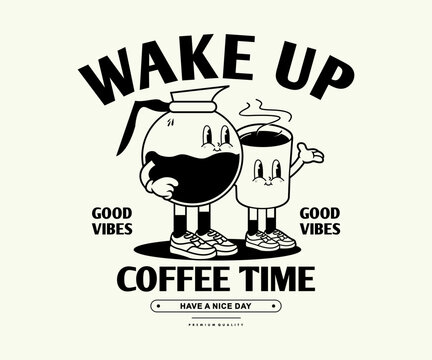cartoon character of coffee Graphic Design for T shirt Street Wear and Urban Style