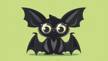 Illustration in flat style, A cute little bat wearing glasses posed against a green background