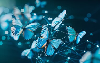Butterfly lifecycle in a digital guise illustrating business innovation and transformation blue hue