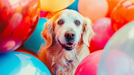 Dog wearing balloon collar - obrazy, fototapety, plakaty