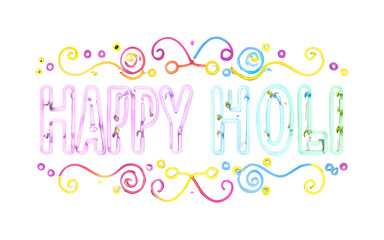 3d render a colorful happy holi typography design bright neon on transparent background.