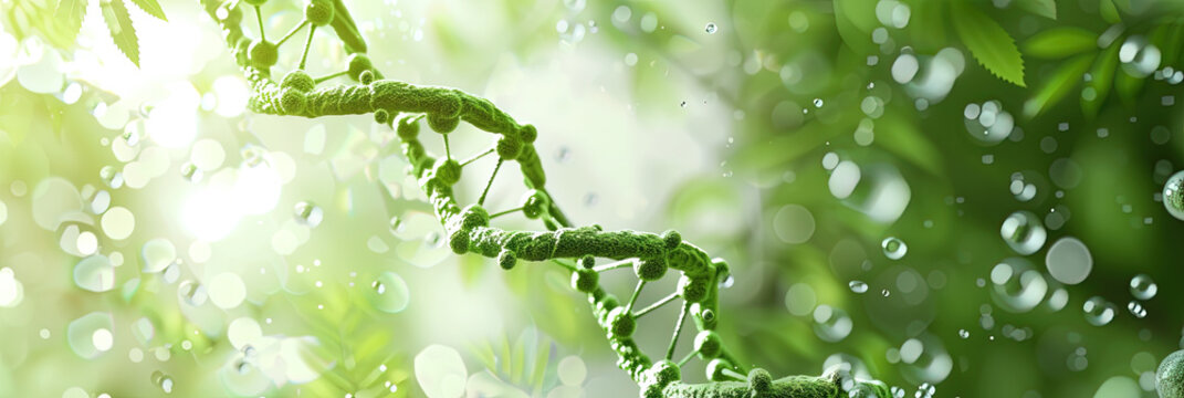Biotechnology and biology concept with natural plants, DNA, and vials for scientific research and study purposes