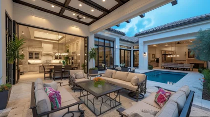 Foto op Canvas A true entertainers paradise this courtyardcentric home boasts a sprawling outdoor living space complete with a kitchen dining area and lounge area. The perfect place to host © Justlight