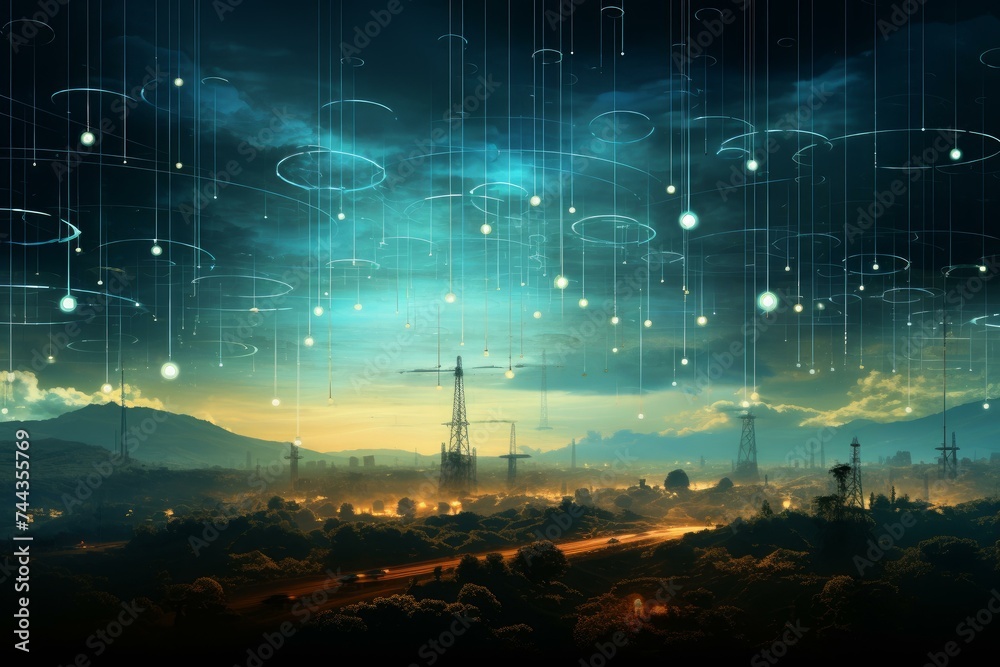 Poster signal data transmission. abstract signal code. generate ai