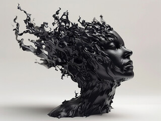 3d render of a dark fluidic sculpture that changes form with the viewers perspective - obrazy, fototapety, plakaty