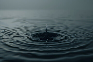 3d render of a minimalist scene with a single drop of dark liquid causing endless ripples - obrazy, fototapety, plakaty