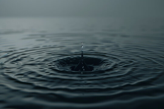 3d render of a minimalist scene with a single drop of dark liquid causing endless ripples